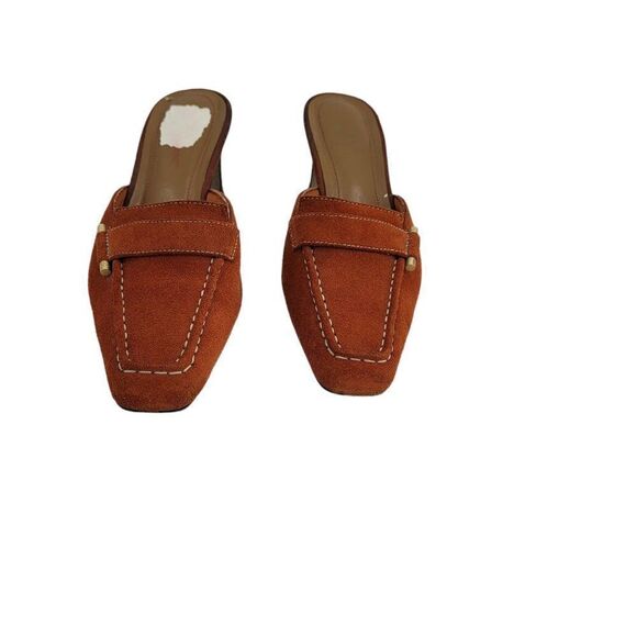 Vtg 90's LifeStride Leather Suede Square Toe Loafer Heeled Mules Orange Sz 7 - Picture 11 of 11